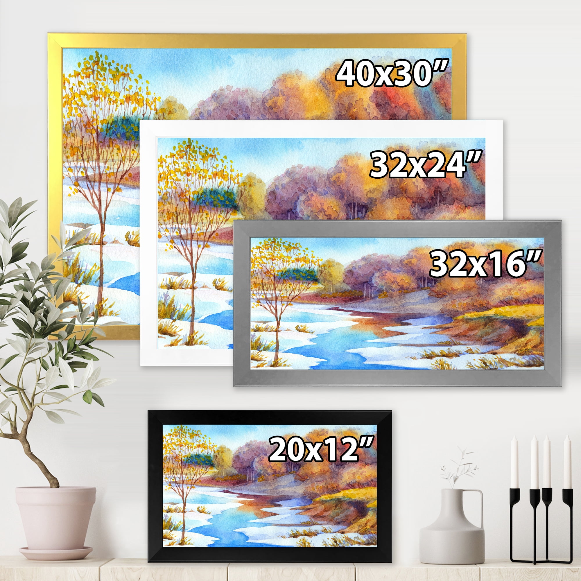 Designart 'Stream Though The Winter Forest Valley' Lake House Framed Art Print