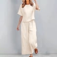 thumbnail image 3 of Womens Linen Set，Women Summer Travel Vacation 2026 Crop Tops Wide Leg Pant Sets Travel Outfits For Women Lounge Travel Sets Summer Casual Dressy Linen Sets Comfy Sets For Women, 3 of 5