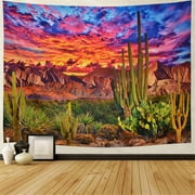 JOOCAR Tapestry Desert Cactus Tapestry Sunset Clouds Tapestry Psychedelic Tropical Plants Wall Tapestry Nature Scenery Tapestry Wall Hanging for Bedroom Decor 71"x59"