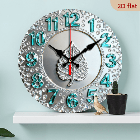 2D Flat 1pc 10Inch Wooden 1pc Diamond-Encrusted Quartz Wall Clock with Turquoise Bezel, Large White Face Black Hands - Swiss Quartz Movement, Silent Sweep, Luxury Clock for, Office, Bedroom