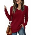 thumbnail image 1 of Blusas de Larga para Mujer, Camisetas con Cuello en V, Suéteres Tipo Túnica Ligeros, Moda Rojo XL, 1 of 9