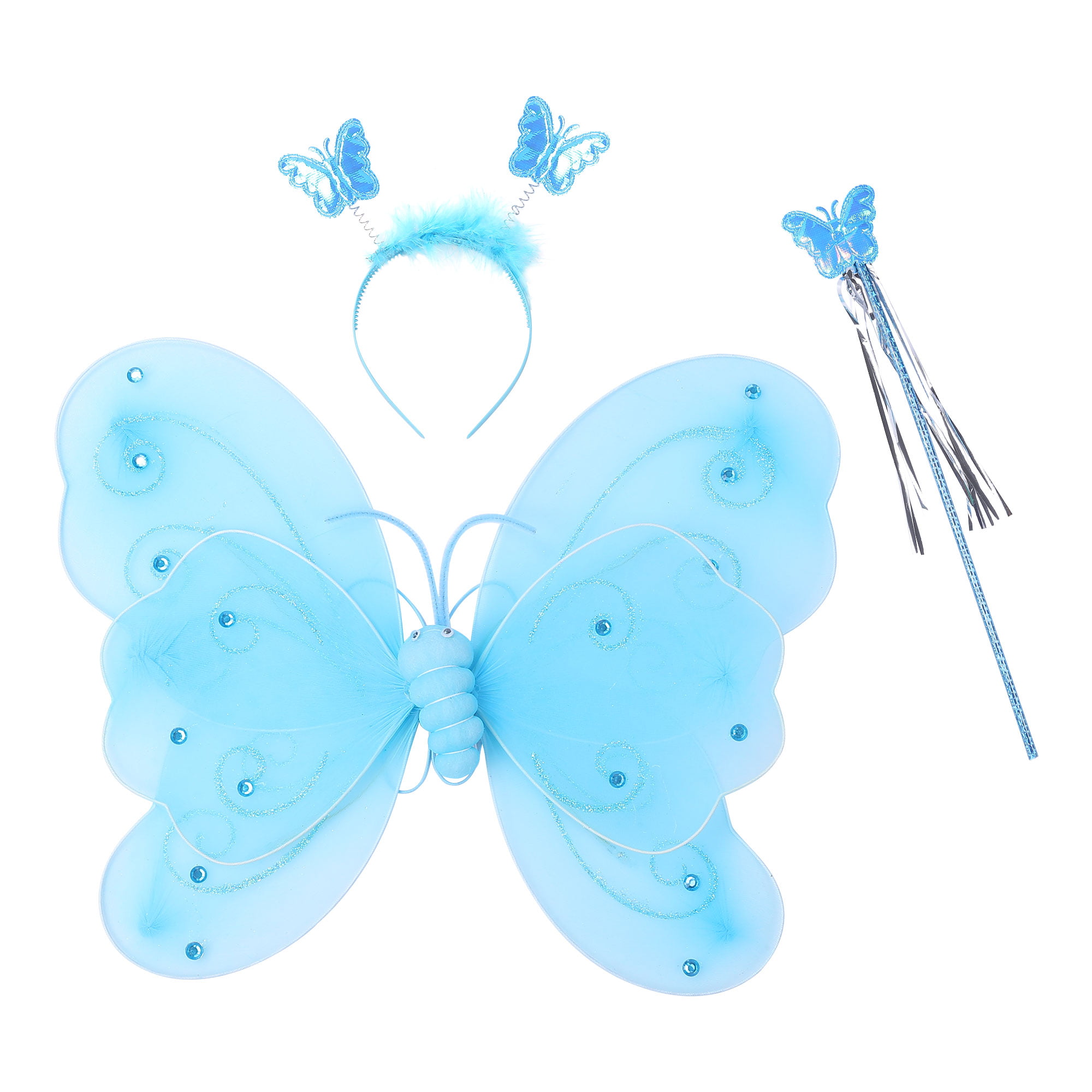 3Pc Set Fairy Princess Butterfly Party Costume Wings Wand Headband