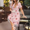 thumbnail image 3 of Rateoe Floral Strawberr Pattern Women’s Short Sleeve Dress – Casual Elegant Summer A-Line Dress for Everyday Wear, 3 of 6