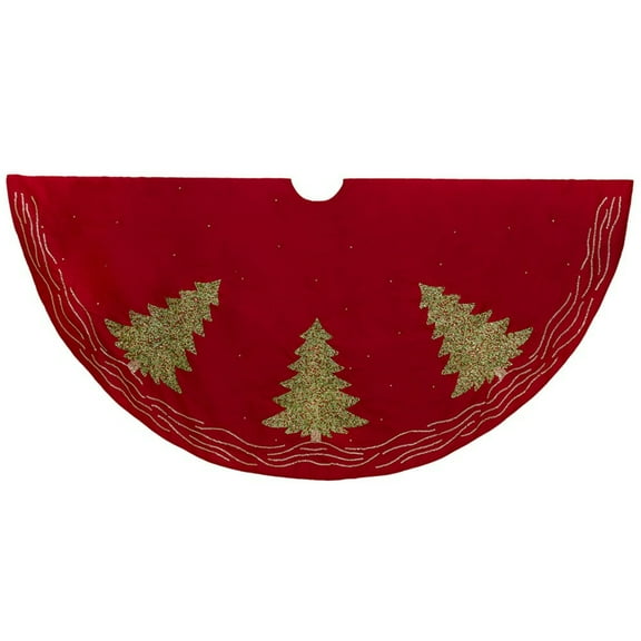 Kurt S. Adler 60 in. Red Tree Skirt with Green Embroidered Tree Design