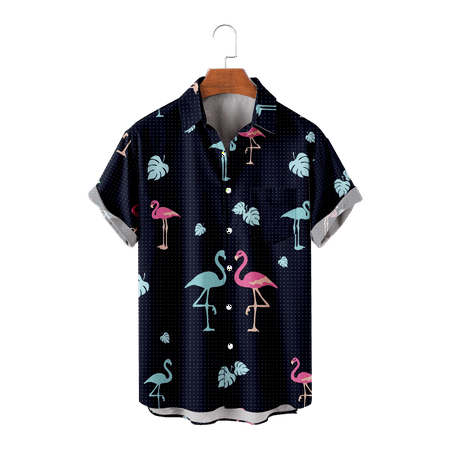 

MLFU Men s Women s Short Sleeve Button Down Shirts Flamingo Graphic Printed Hawaii Shirts Funky Blouses For Men Youth