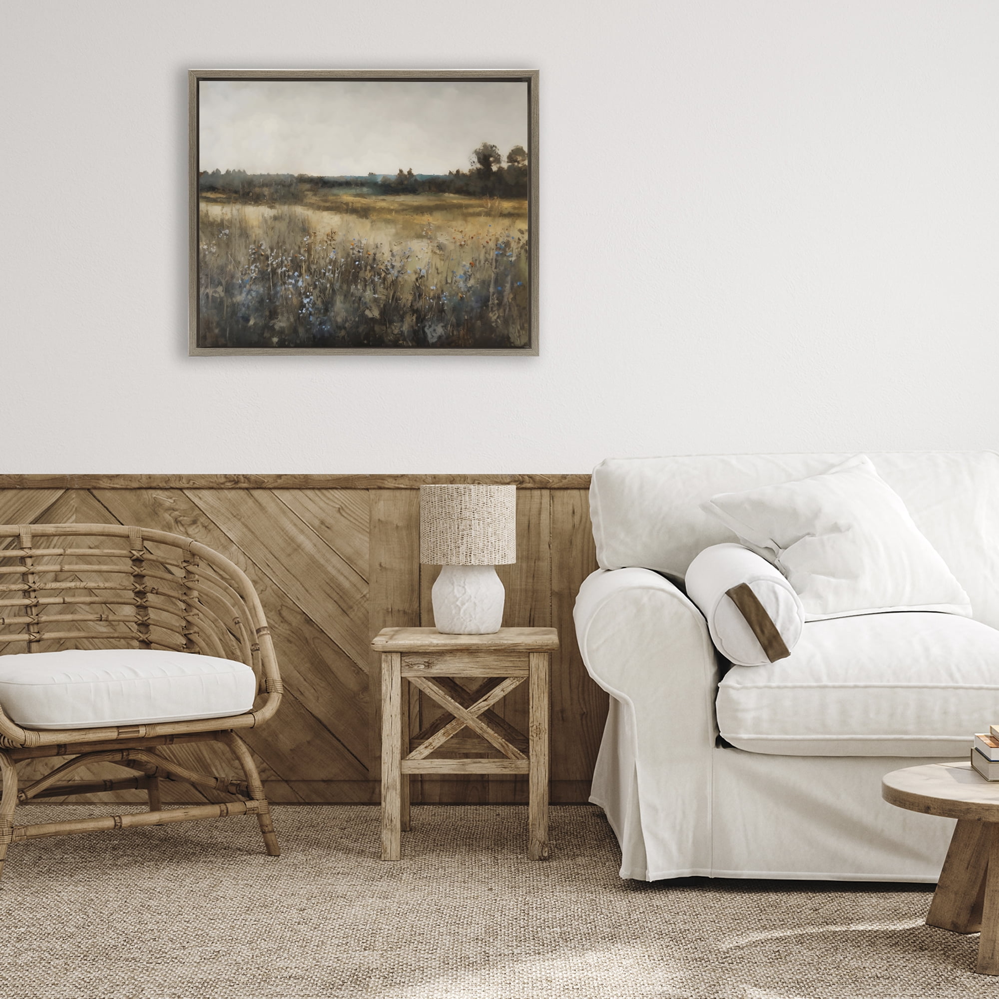 Stupell Industries Wildflowers & Wheat Meadow Brown Framed Floater Canvas Wall Art, design by Creative Studio