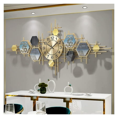 Wall Clock for Living Room Decor 45 Inch Large Metal Wall Art Design Creative Silent Clocks for Bedroom Dining Room Decor