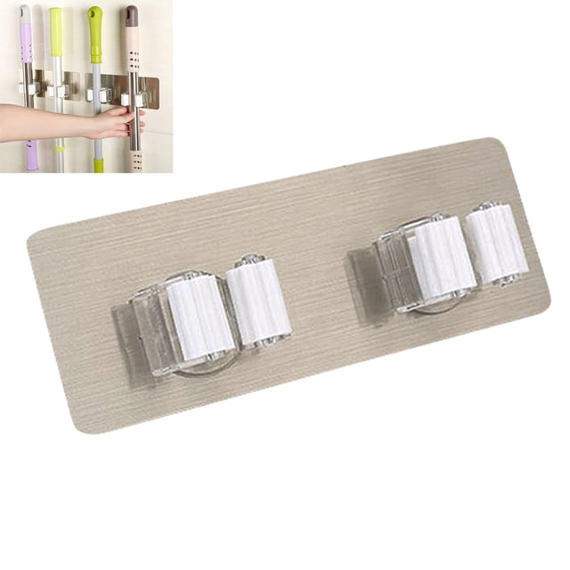 Soporte organizador doble para fregona montado en la pared, colgador para escoba, estante de almacenamiento, herramienta de cocina, 2 uds.