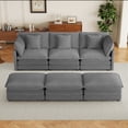 thumbnail image 2 of 112.6" Modern Sofa Modular Sofa Couch Upholstered Corduroy Sectional Sofa with Side Storage Pockets and Three Movable Ottomans for Living Room (Dark Grey), 2 of 12