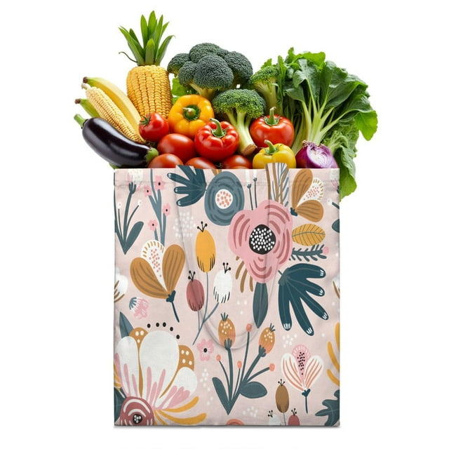 Vintage Floral Foldable Tote Bag - Eco-Friendly Washable Grocery Bag for Everyday Use