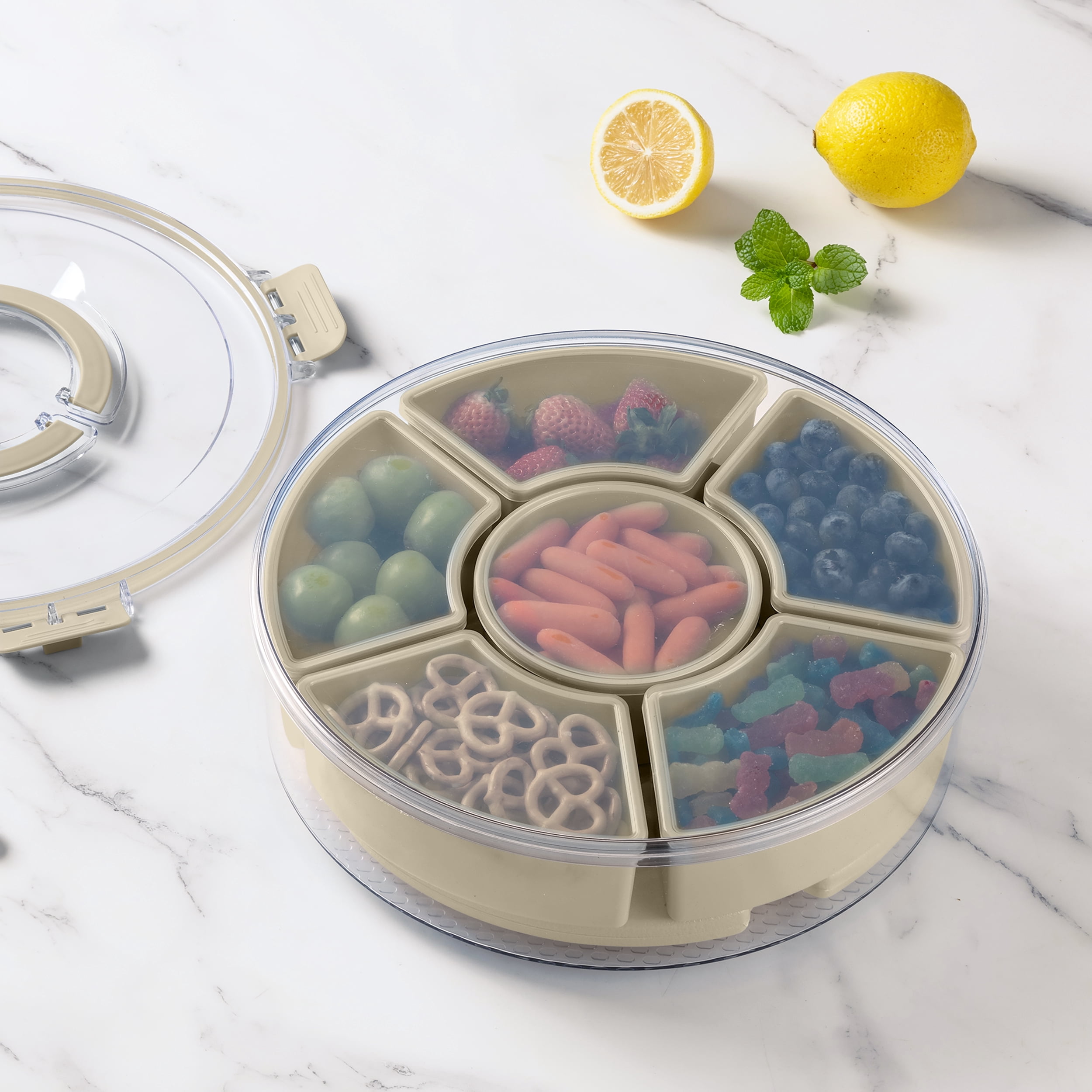 Cook with Color Rotating Snack Box with Ice Block and Carry Handle, Portable Compartments for Lunches and Commutes, Taupe