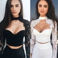 thumbnail image 7 of Douhoow Women Summer Elegant Lace Crochet Crop Top Long Sleeve Slim Blouse, 7 of 7