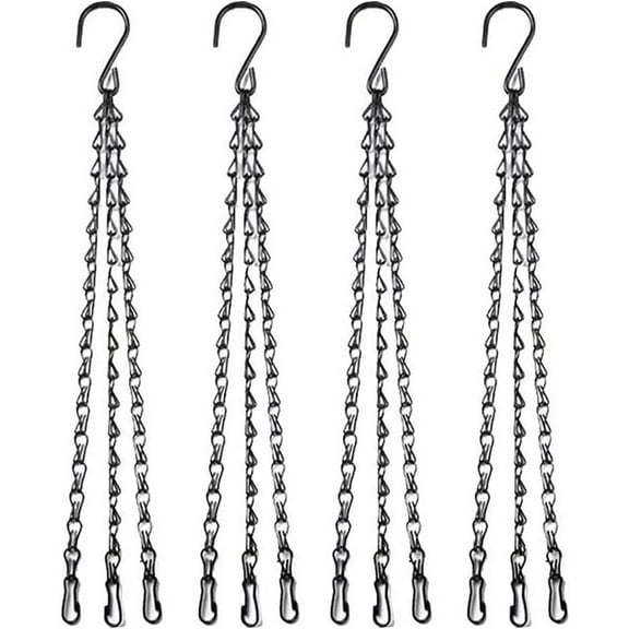 4pcs 16/20/24 inch Black Hanging Basket Chain with Hooks Flower Plant Pot Replacement Chain Hanger for Bird Feeders,Planters,Lanterns and Ornaments