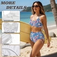 thumbnail image 6 of Xoenoiee Cherry Blossom Oil Painting Print Women's Bikini Sets Two Piece Swimsuit V Neck Bathing Suit Halter Back Self Tie Swimwear High Rise Bottom, S, 6 of 7