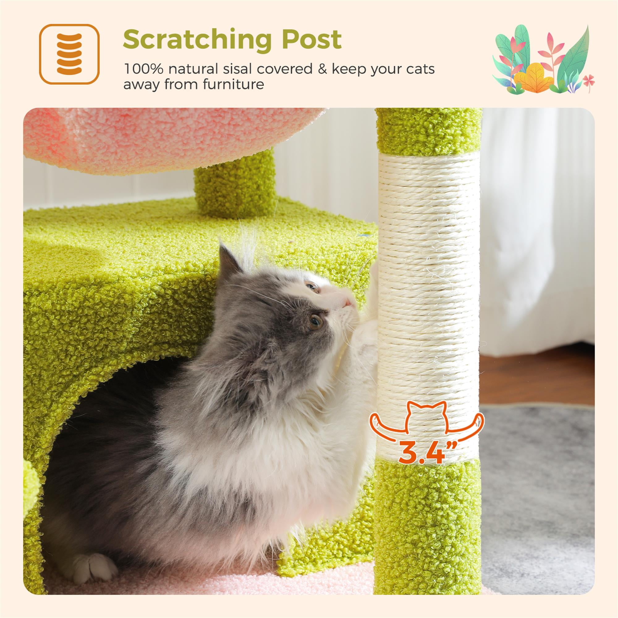 Kadyn 33" Cat Tree Tower Grey for Indoors Cats, Kitty Condo with Scratching Post, Modern Activity Climbing for Small and Medium Cats, Pink