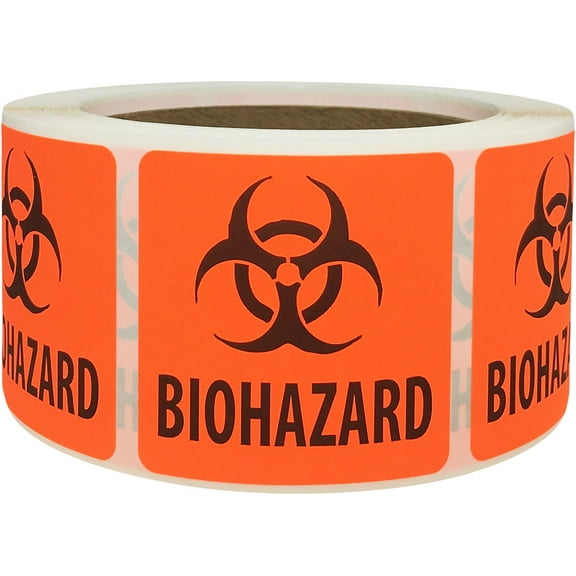 "BIOHAZARD" Safety Warning Labels | 2 x 2" Inch Square | 500 Pack