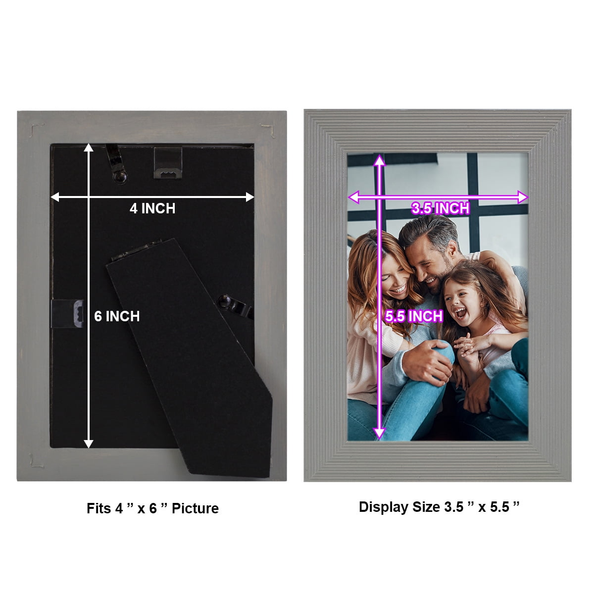Grooved 4 in. x 6 in. Grey Picture Frame Set (Set of 4)