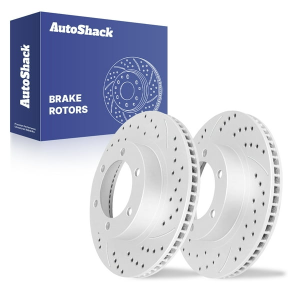 AutoShack Front Brake Rotors for Toyota, Tacoma 2005-2023, 4WD RWD L4 2.7L V6 3.5L 4.0L - Coated Drilled & Slotted - Silver Matte Finish - TurboGuard - 12.55" (318.7 mm), 6-Lug