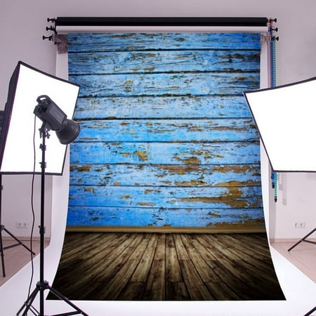 5x7ft Vintage Cameras & Photo Blue Wood Floor Backdrop Photography Background Studio Photo