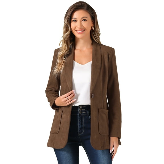 DARING DIVA Women's Faux Suede Blazer Lapel Collar Suit Jacket XS Brown
