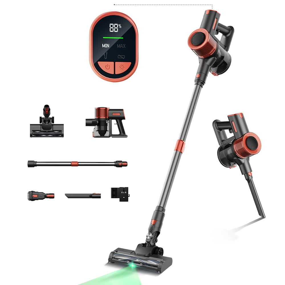 Cordless Vacuum Cleaner – 23KPa Suction, 40min Runtime, 2 Work Modes, Telescopic Metal Tube, & LED Headlight JIGOO C200