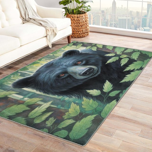 Bear Area Rug 3x5, Animal Rugs for Entryway Bedroom Living Room, Plant Home Decor Carpet, Machine Washable Rug, Non Slip Soft Low Pile Throw Rugs T6&-134