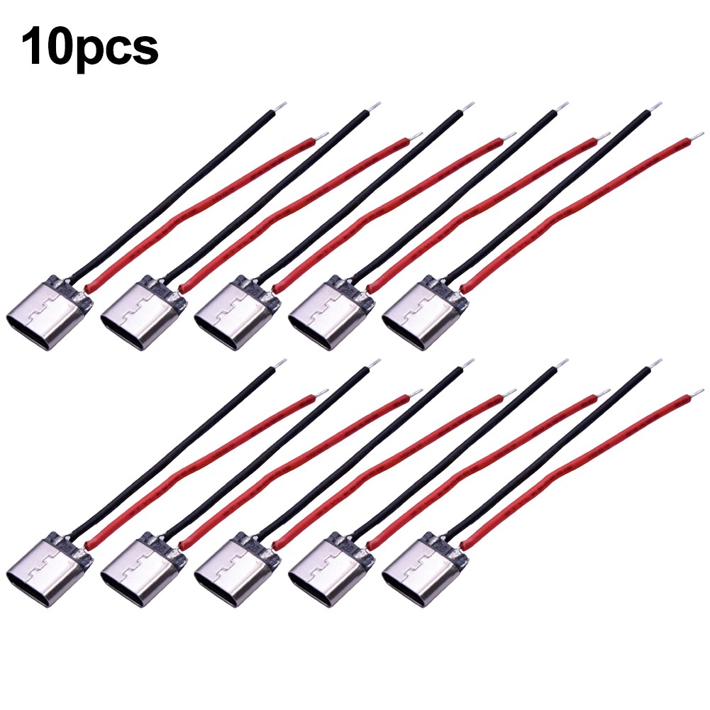 SUKIY 10Pcs Usb Type-C 2Pin Welding Wire Female Connector Cable 