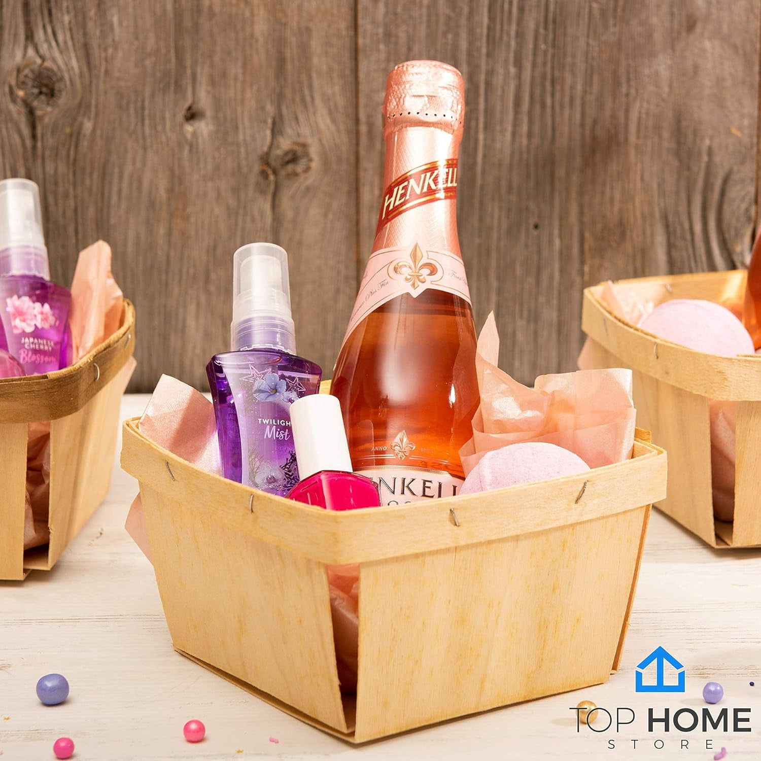 Top Home Store 10-Pack Quart Wooden Berry Baskets - 5.75” Square Vented Wood Boxes for Fruit Picking, Arts, Crafts, and Home Decor