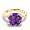 thumbnail image 3 of Gem Stone King 18K Yellow Gold Plated Silver Purple Amethyst Double Prong Ring for Women (3.00 Cttw, Cushion 10MM, Gemstone Birthstone, Available in Size 5, 6, 7, 8, 9), 3 of 6