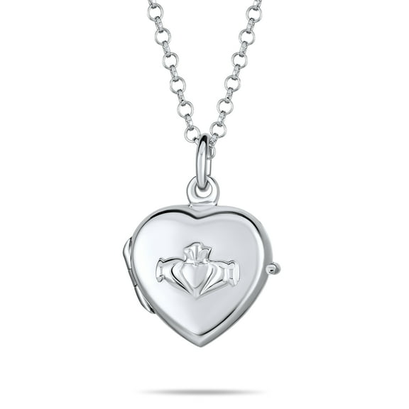 Bling Jewelry Womens Dainty Celtic Claddagh Locket Necklace Heart Photo Holder Sterling Silver
