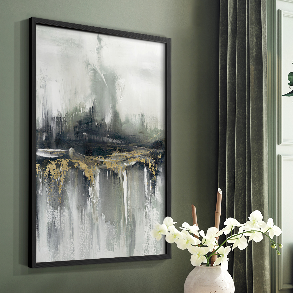Indyscape and Gold in Black Solid Wood 16 x 20 Framed Print