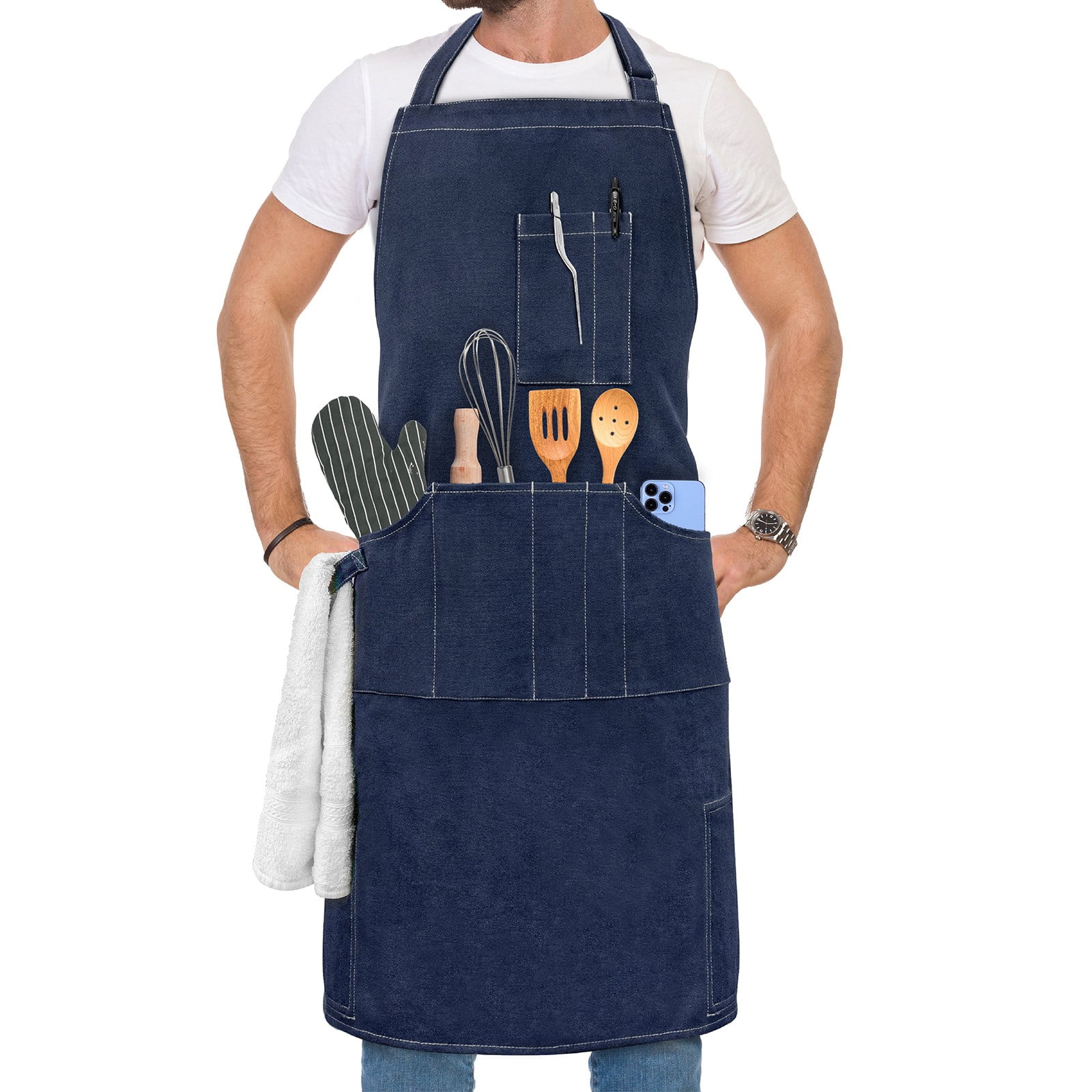 Jierger Chef Apron for Men Kitchen Apron with Pockets for Women Large Unisex Canvas Apron for Cooking Grilling BBQ Baking Heavy Duty Apron for Work(23.5 x 32 inches)