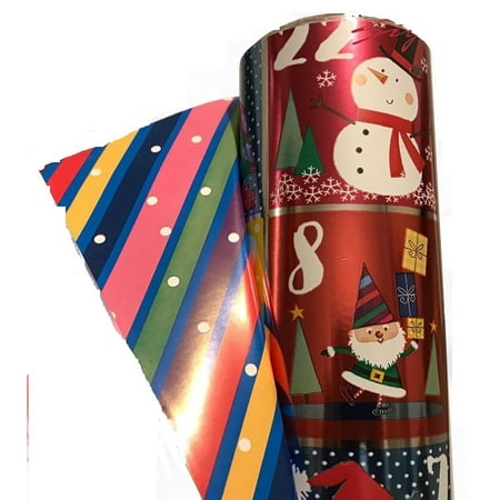 Christmas Foil Wrapping Paper - Double Sided Christmas Wrap Foil Christmas Countdown/Paper Stripes 269 sq ft
