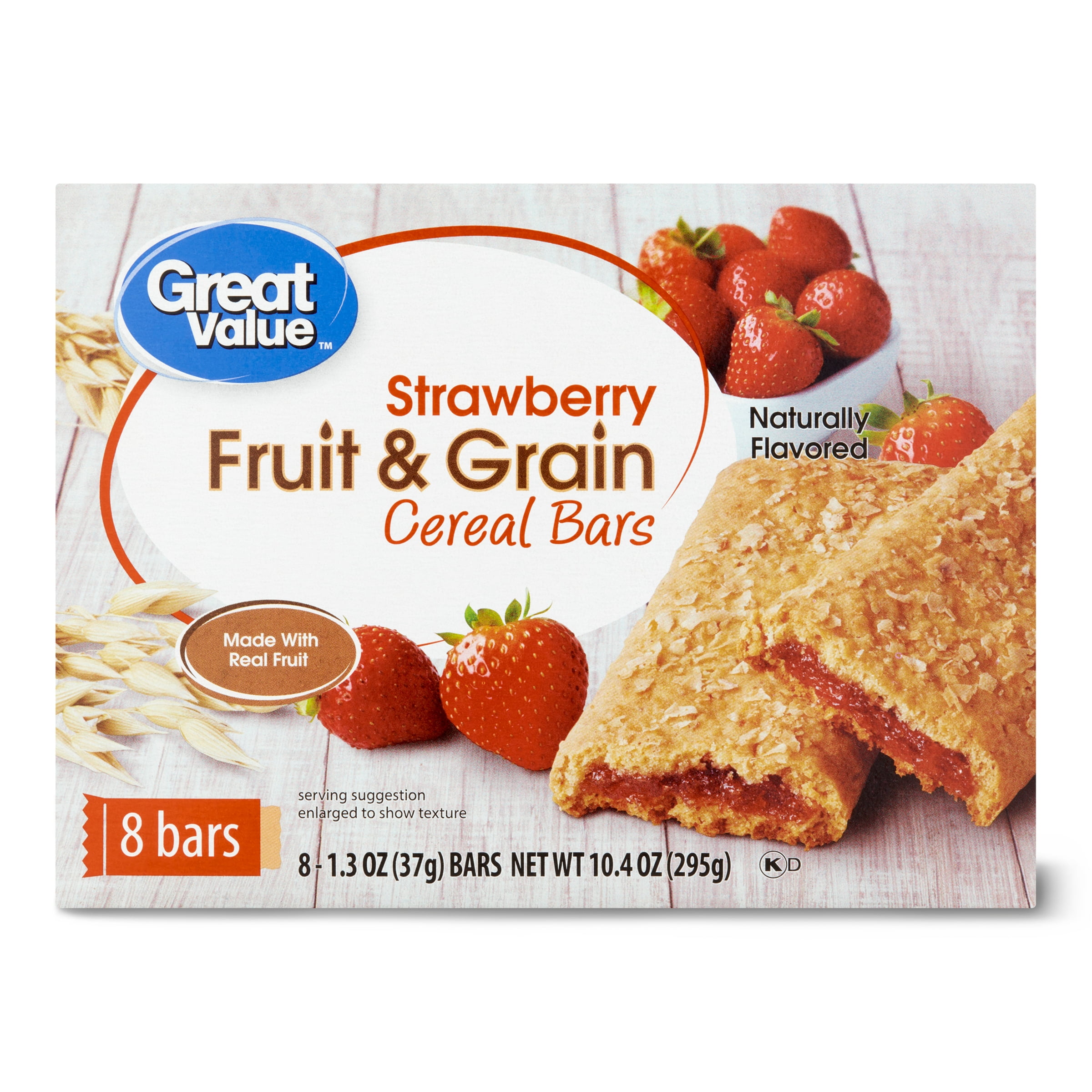 Great Value Fruit Grain Cereal Bars Strawberry 1 3 Oz 8 Count Com