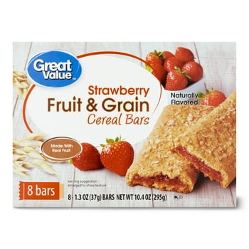 Great Value Fruit & Grain Cereal Bars, Strawberry, 1.3 oz, 8 Count