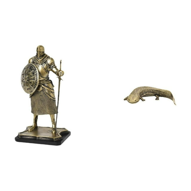 Figura de escritorio,Estatua de caballero,artesanía artística,coleccionable,escritorio,oficina,Figura de salamandra,Figuras de salamandras de latón Figuras de salamandras,Miniatura de