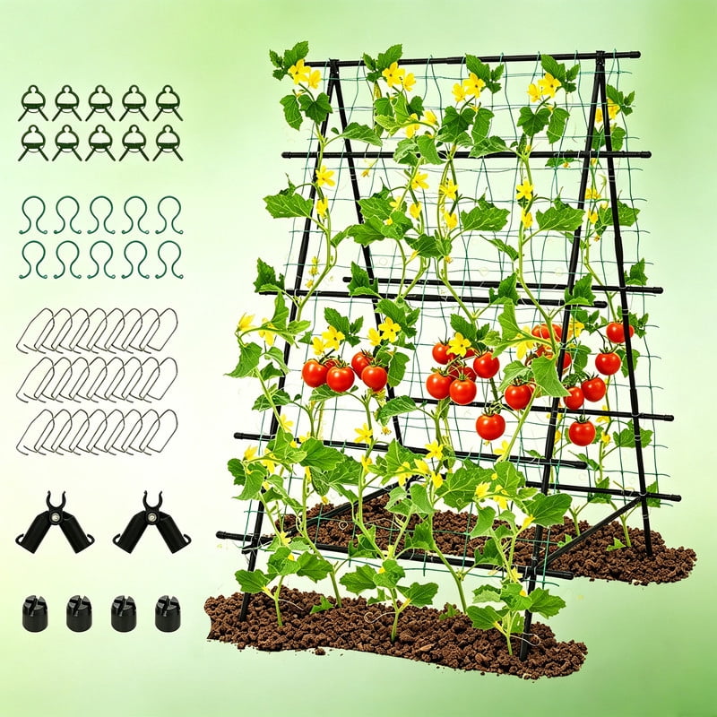 LIVIZA Cucumber Trellis for Climbing Plants with Netting, A-Frame Trellis Tall for Raised Bed Garden Trellis for Vegetables
