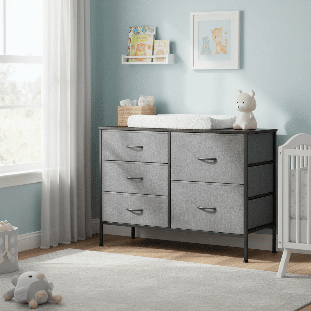 LIFERECORD 5 Drawer Fabric Dresser for Bedroom and Living Room, Chest of Drawer Organizer Storage Cabinet for Closet, Entryway, Grey