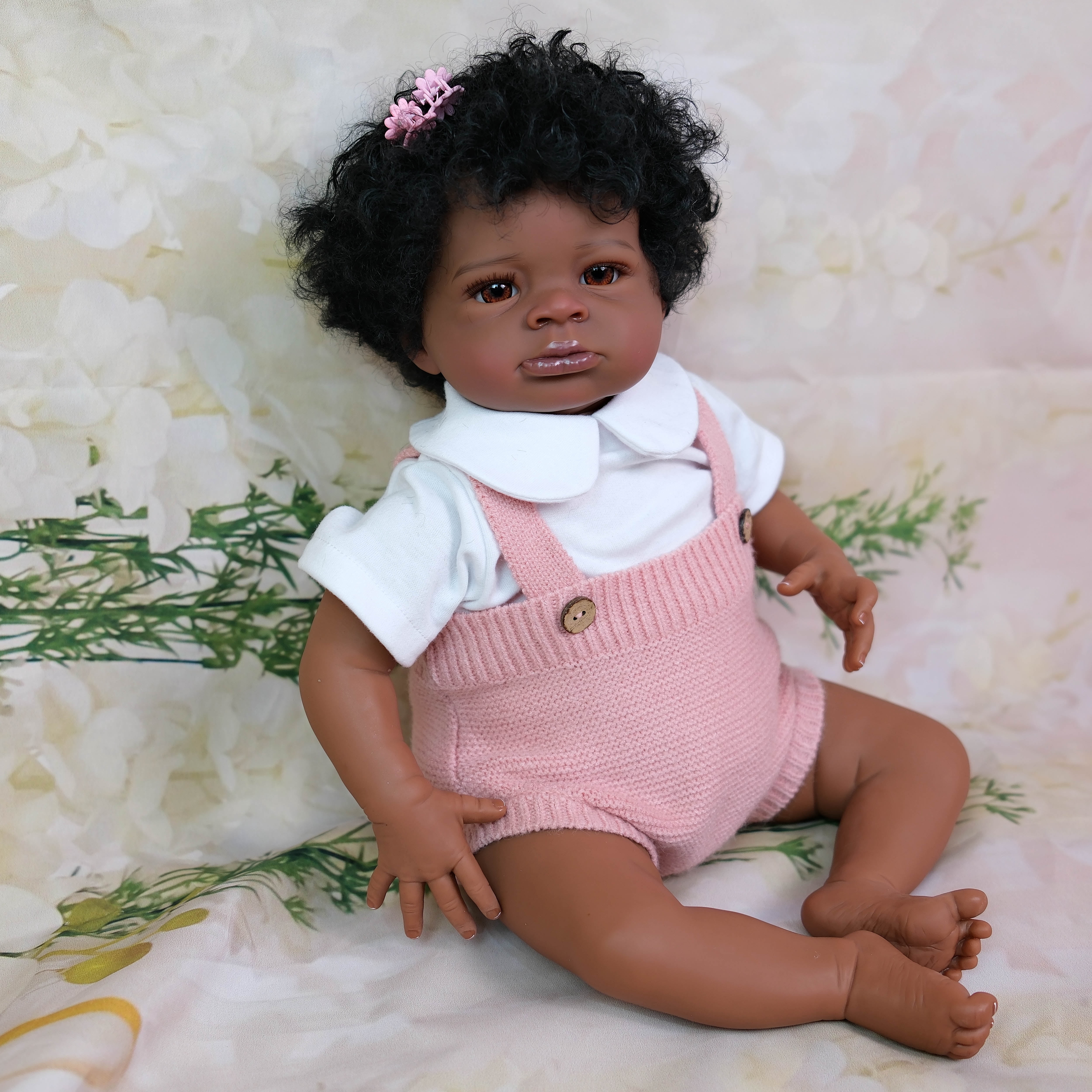 iCradle Black Skin Reborn Baby Dolls 19 Inch 48 cm Baby Soft Cloth Body Realistic Newborn Baby Dolls Hand Implanted Hair Brown Eyes  Real Life Baby Dolls Cloth Body Doll Toy Gift for Kids Age 3+