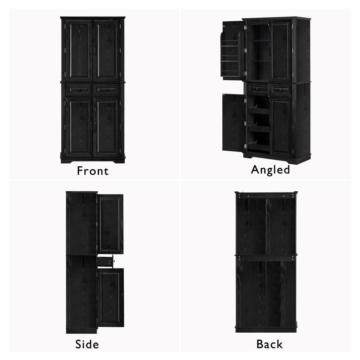 71" Tall Kitchen Pantry Cabinet, Farmhouse Storage Cabinet with 4 Doors, 2 Drawers, 3 Pull Out Organizers, 6 Door Shelves, Adjustable Shelves, Freestanding Cupboard for Kitchen, Black