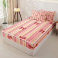 thumbnail image 2 of Manfei Pink Bowknot Lines Zipper Full Size Comforter Sets with Fitted Sheet and 2 Pillowcases,Cute Bow Zipper Bedding Set,Pink Reversible,4-Piece, 2 of 7