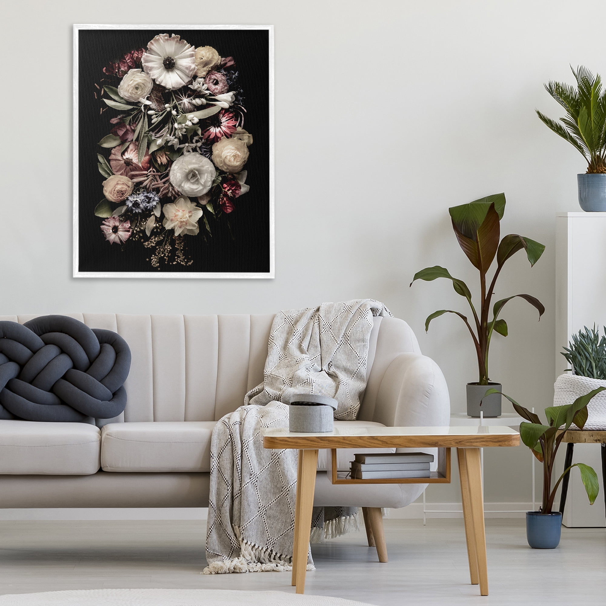 Stupell Industries Pale Yellow Roses Cluster White Framed Giclee Art, design by Carl Kravats