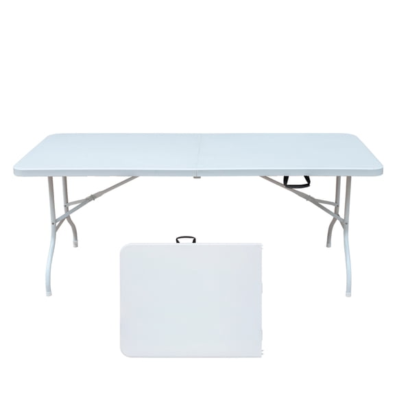 Zateety 8ft Folding Table, Portable Plastic Table for Camping, Picnics, Parties, High Load Bearing Foldable Table White