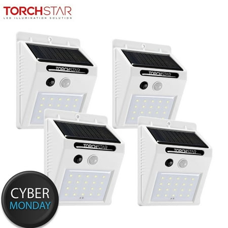 Small Solar Lights For Garden TORCHSTAR 20 LED Solar Motion Sensor Lights, Wireless Outdoor Solar Lights for Garden, Patio, Yard, White, Pack of 4 ()
