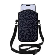 WIRESTER Cell Phone Pouch Sleeve Case for with Adjustable Crossbody Strap Neck Lanyard for Women Men Working Walking Travelling - Black Gray Leopard