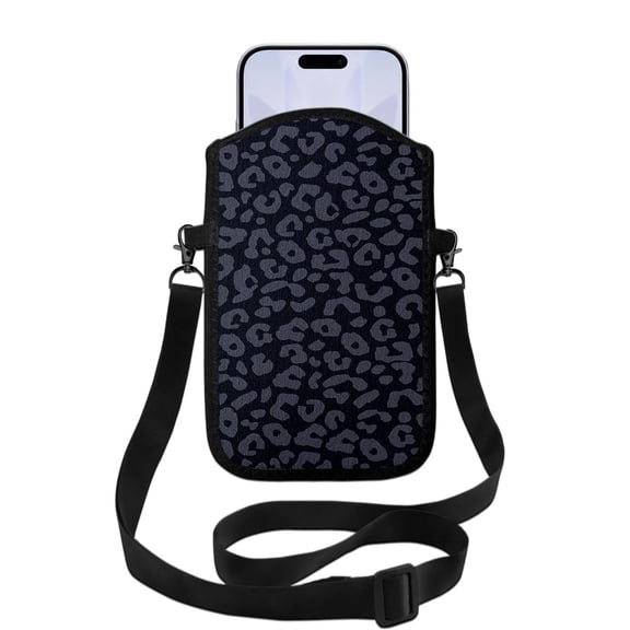 WIRESTER Cell Phone Pouch Sleeve Case for with Adjustable Crossbody Strap Neck Lanyard for Women Men Working Walking Travelling - Black Gray Leopard