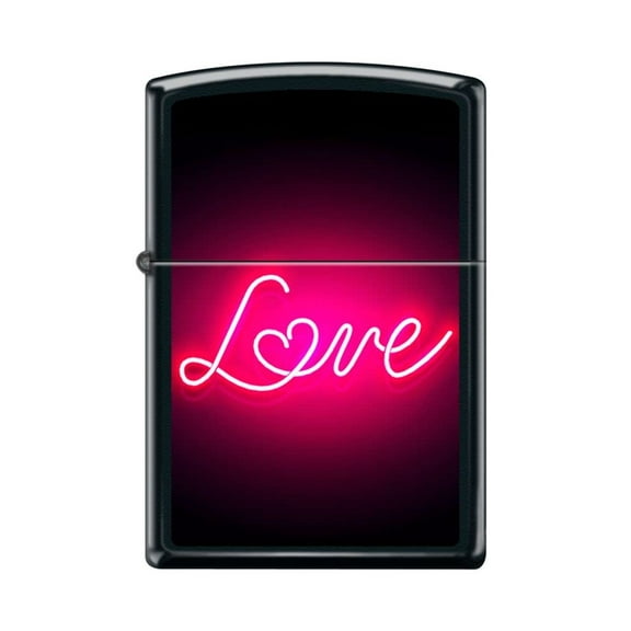 Zippo Lighter - Personalized Custom Message Engraved on Backside for Love Neon Glow Design Black Matte #Z5257