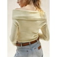thumbnail image 2 of KelaJuan Women's Spring Autumn Knit Tops Solid Color Long Sleeve Off Shoulder Slim Knitwear, 2 of 6