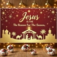 thumbnail image 3 of Red Background Jesus Nativity Scene Banner for Christmas Celebration Church Decoration Holiday Season, 3 of 9