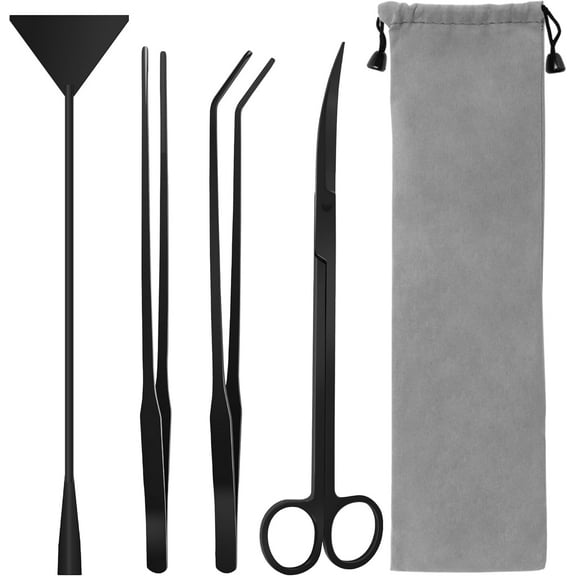 SONGAUN Aquarium Aquascape Tools Kit, 4 in 1 Anti-Rust Aquatic Plant Aquascaping Tool Stainless Steel Black Tweezers Scissors Spatula for Aquarium Tank Clean Fish Tank Aquascape Tools Sets (Black)